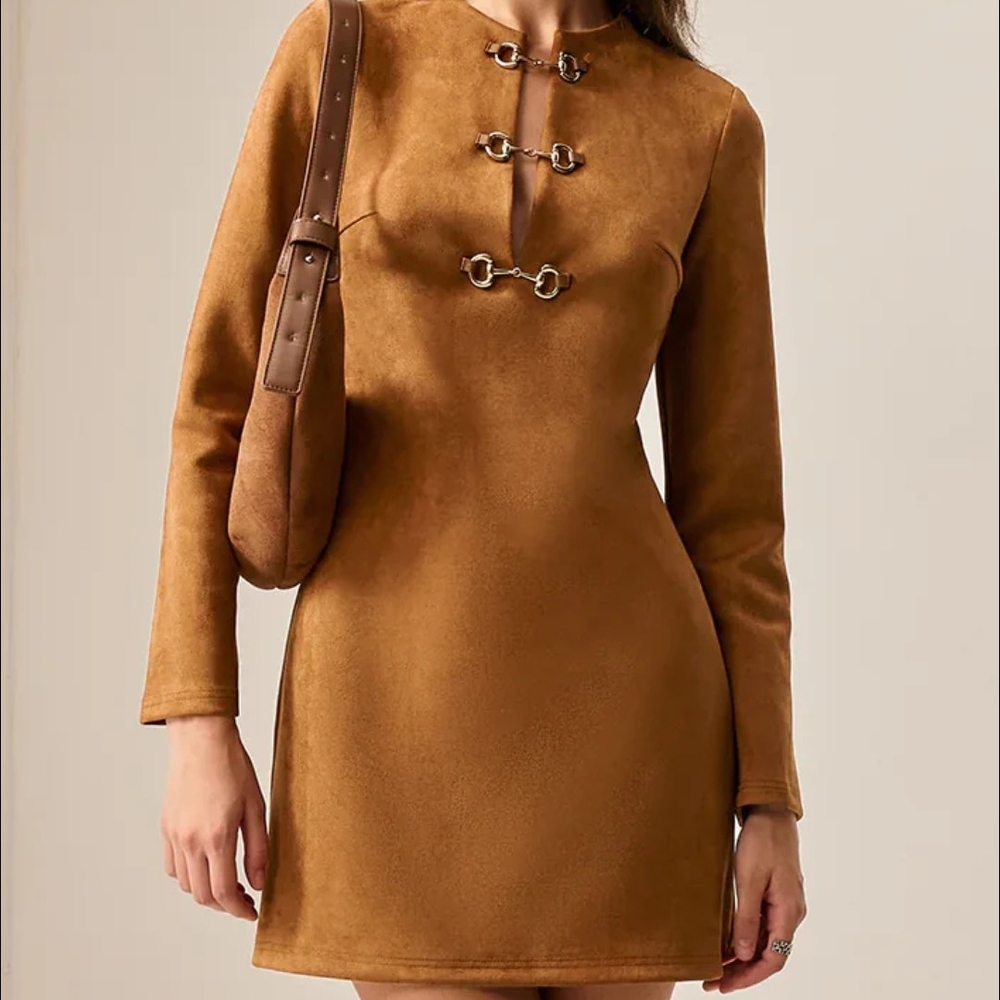 Elegant Brown Long Sleeve Dress